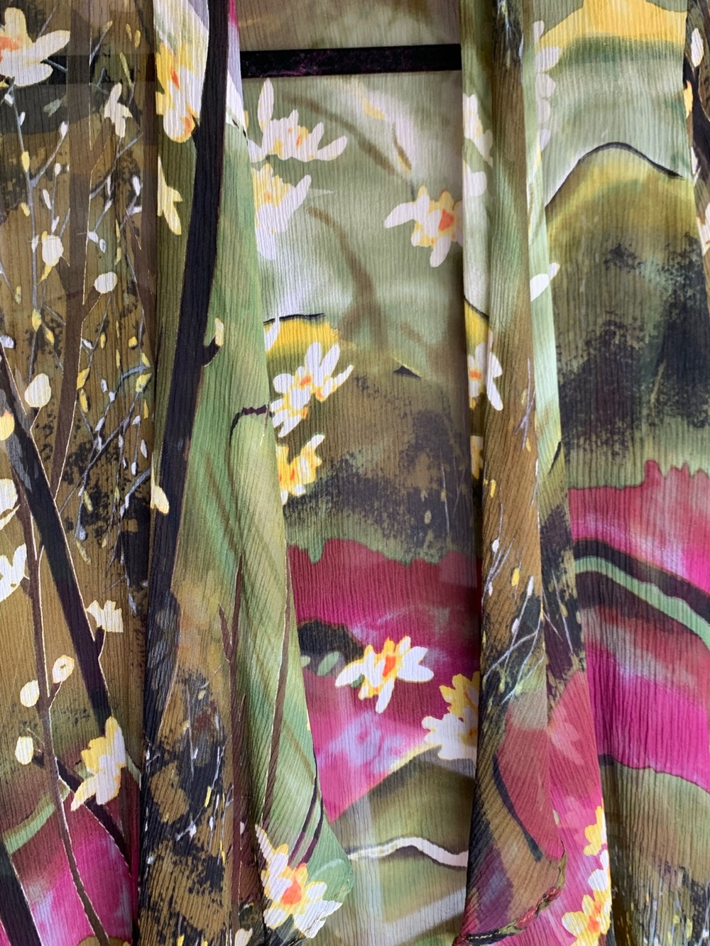 Citron Santa Monica 100% Silk Floral Kimono Cardigan Landscape Watercolor Large - Picture 11 of 13